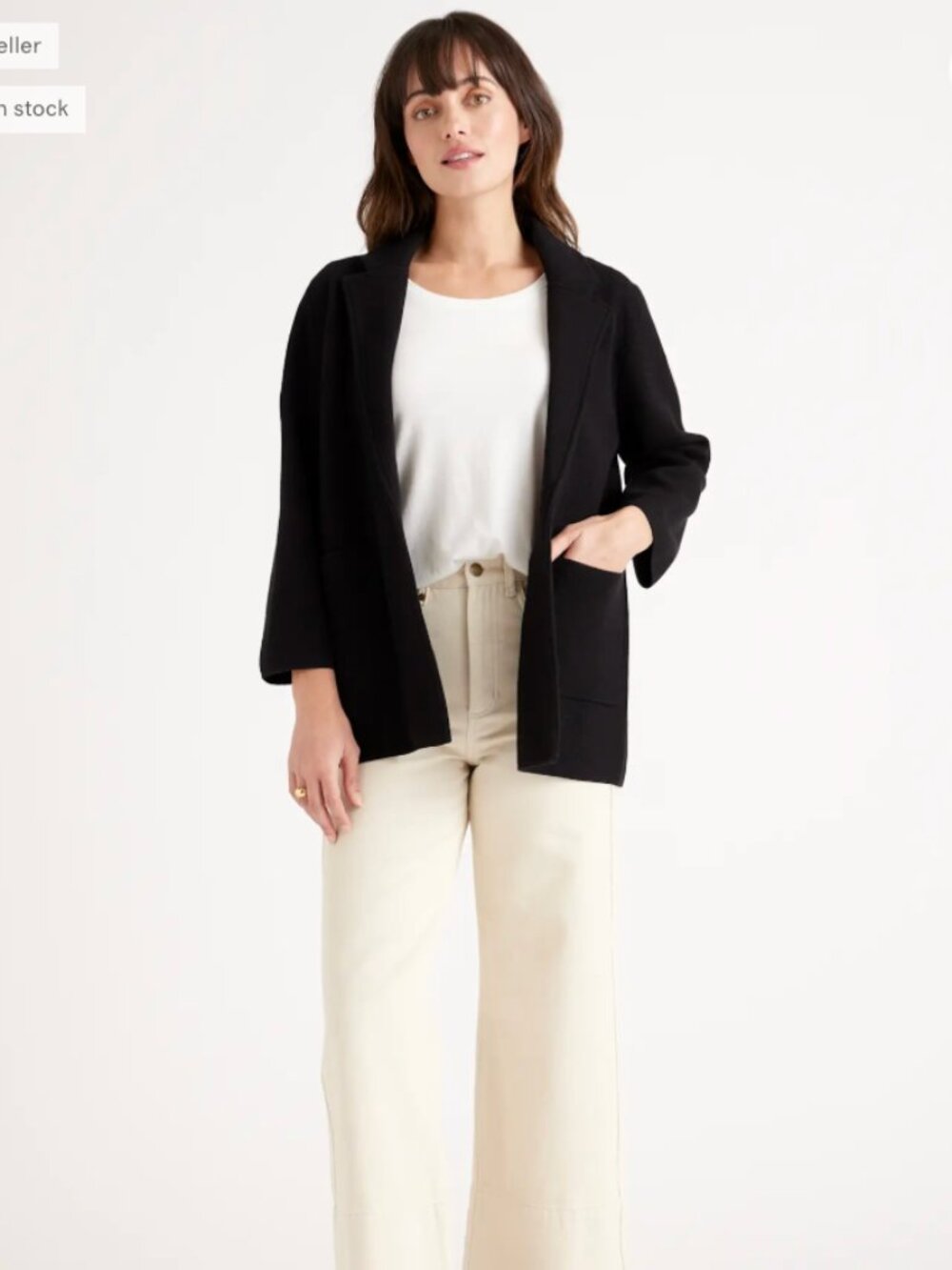 NWOT Quince Black 100% Organic Cotton Knit Blazer Size Small - Picture 5 of 10
